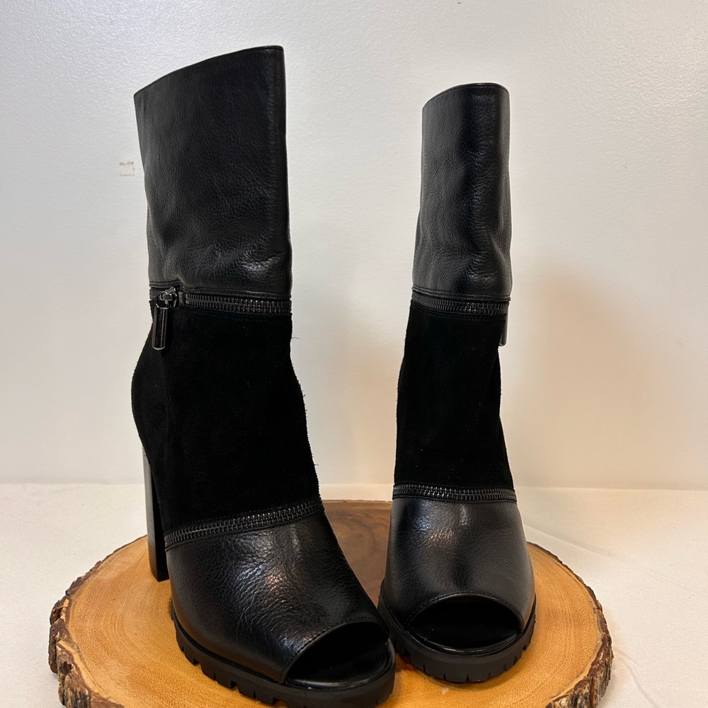 Katy‎ Perry Black Genuine Leather Suede Peep Toe Convertible Boots Women’s 8.5 - Picture 3 of 12